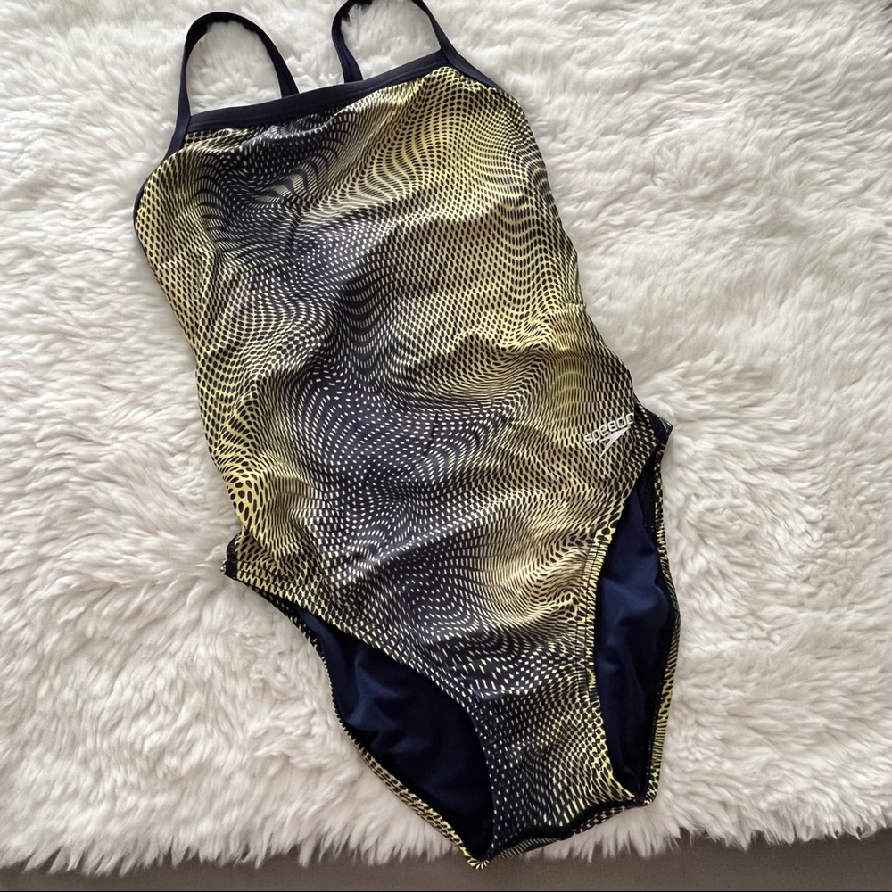 Speed PowerFLEX Eco Women’s One Piece Athletic Swimsuit Navy & Yellow Size 30